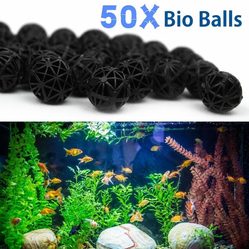 Fish Tank Filter Aquarium - 50個入り 16mm アクアリウム用バイオフィルターボール 魚タンク・池用ろ過材 生化学的水質浄化フィルター マリンアクセサリーセット
