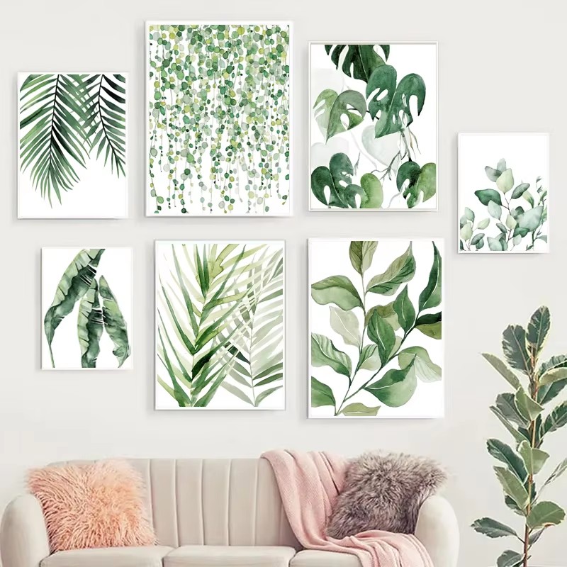 Live Plant Fertilizer - 北欧スタイルのヤシの葉キャンバスプリントシンプルな春の緑のアート水彩ポスターキャンバス絵画リビングルームの家の装飾用