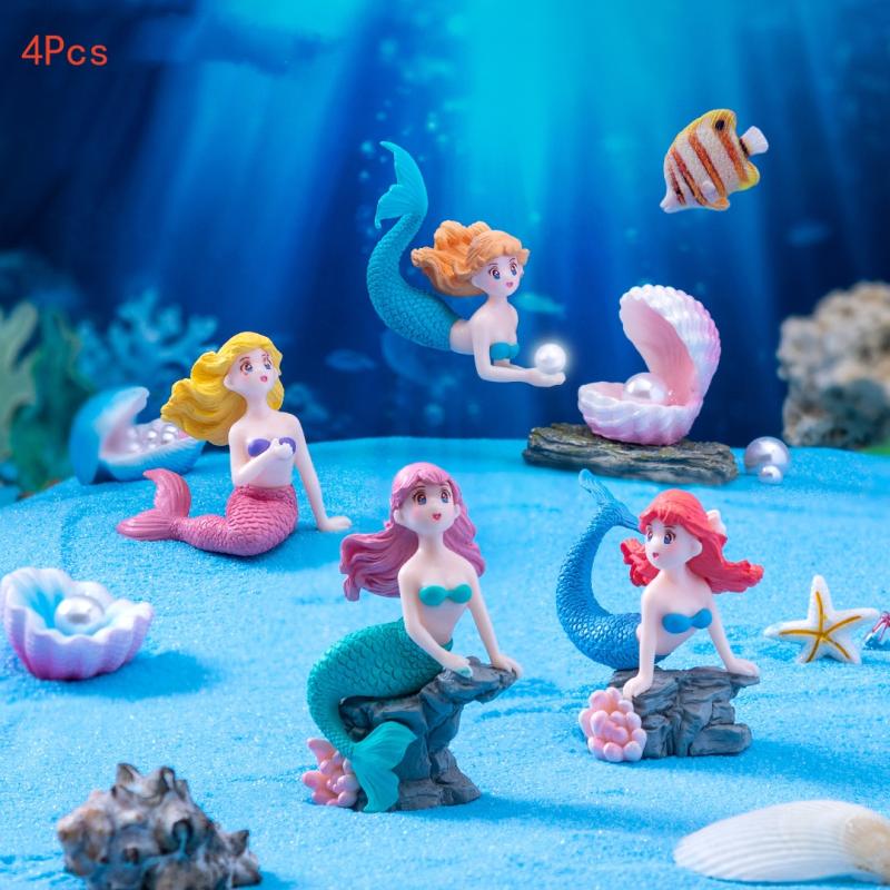 Aquarium Fish Guppy - 4 個のプラスチック水槽リトルマーメイドオーナメントミニチュア置物水族館の装飾 DIY ケーキ装飾デスククラフトアクセサリー