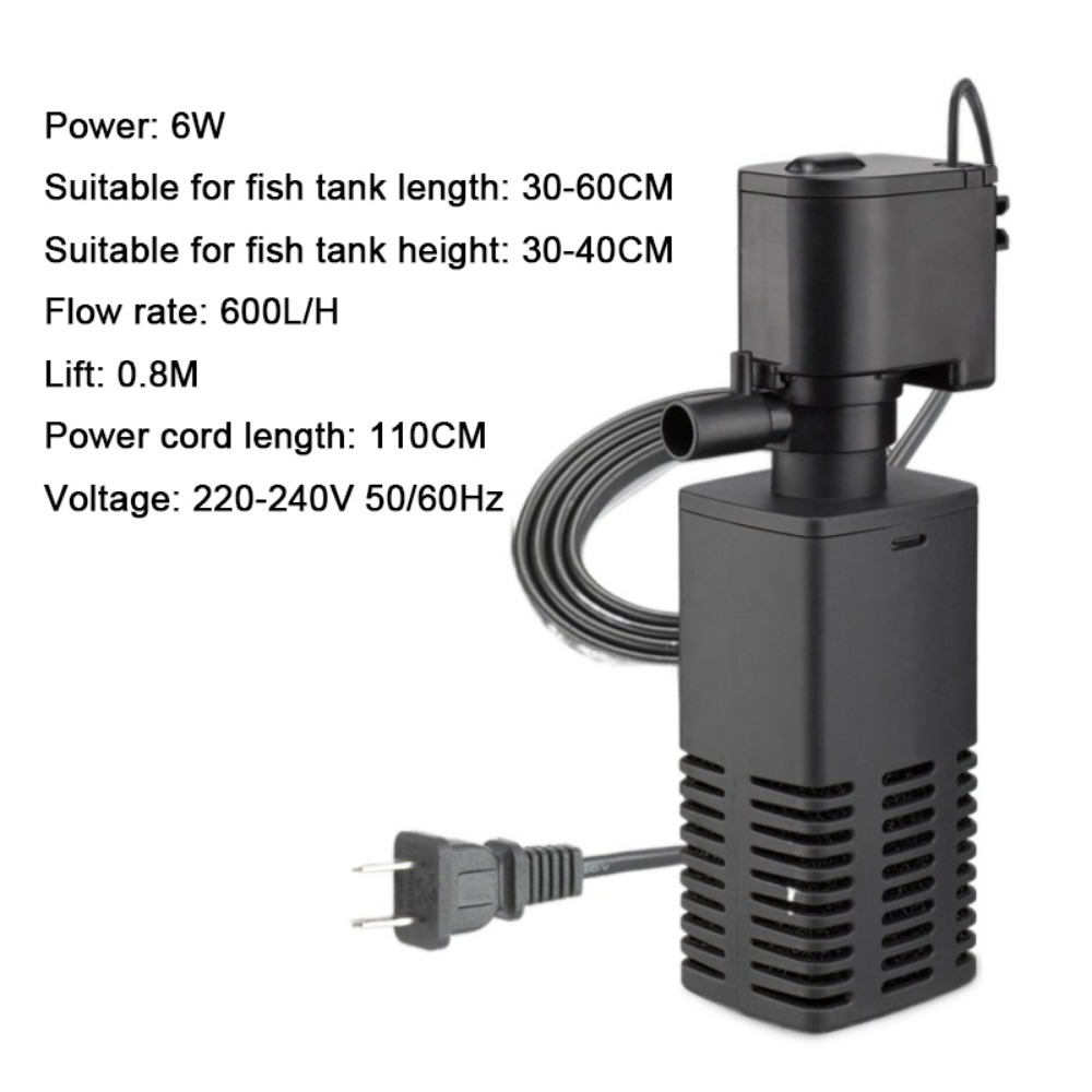 Fish Tank Filter Aquarium - プラスチック製3in1水槽フィルター 4/6/12/20/30Wろ過水槽フィルター 内蔵スポンジ付きで空気中の酸素を増やす浄水器