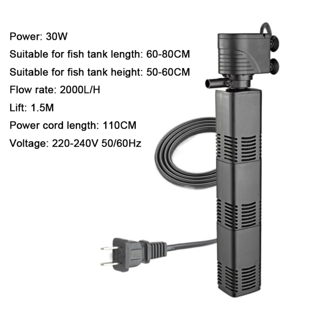Fish Tank Filter Aquarium - プラスチック製3in1水槽フィルター濾過装置4/6/12/20/30W水槽フィルター内部スポンジ付き水中ポンプで空気酸素を増加させる