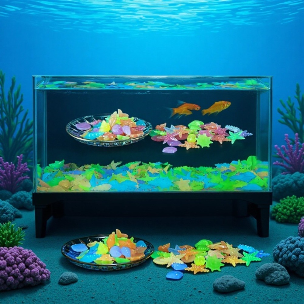 光る発光海洋石、蛍光貝殻、カラフルなヒトデ、水槽の景観装飾用 - Aquarium Fish Guppy のレビューと価格
