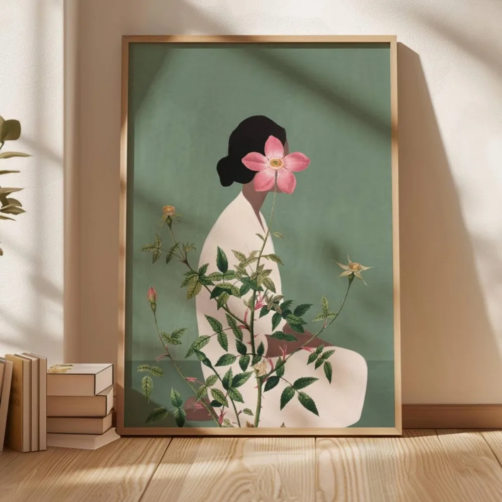フレームレスグリーンフラワーヘッド女性ウォールアート、抽象文 - Live Plant Fertilizer のレビューと価格