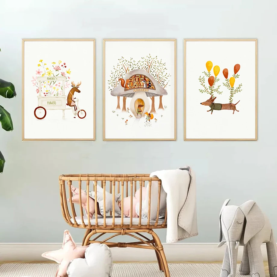 かわいい森の動物イラスト花と植物アートプリント子供のための壁 - Live Plant Fertilizer のレビューと価格