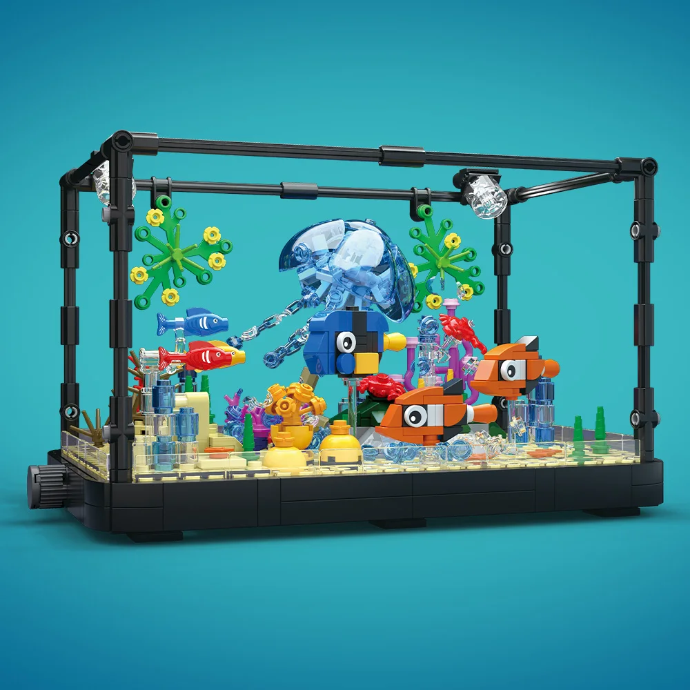 ライト付き水槽ビルディングブロックセット、水槽、海洋カメ、1 - Aquarium Fish Guppy のレビューと価格