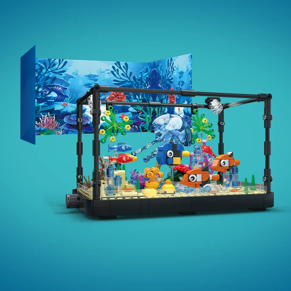 ライト付き水槽ビルディングブロックセット、水槽、海洋カメ、1 - Aquarium Fish Guppy のレビューと価格